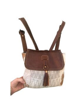 Vintage Myra Bag Gary Wool Front w/Calf fur Sides Backpack